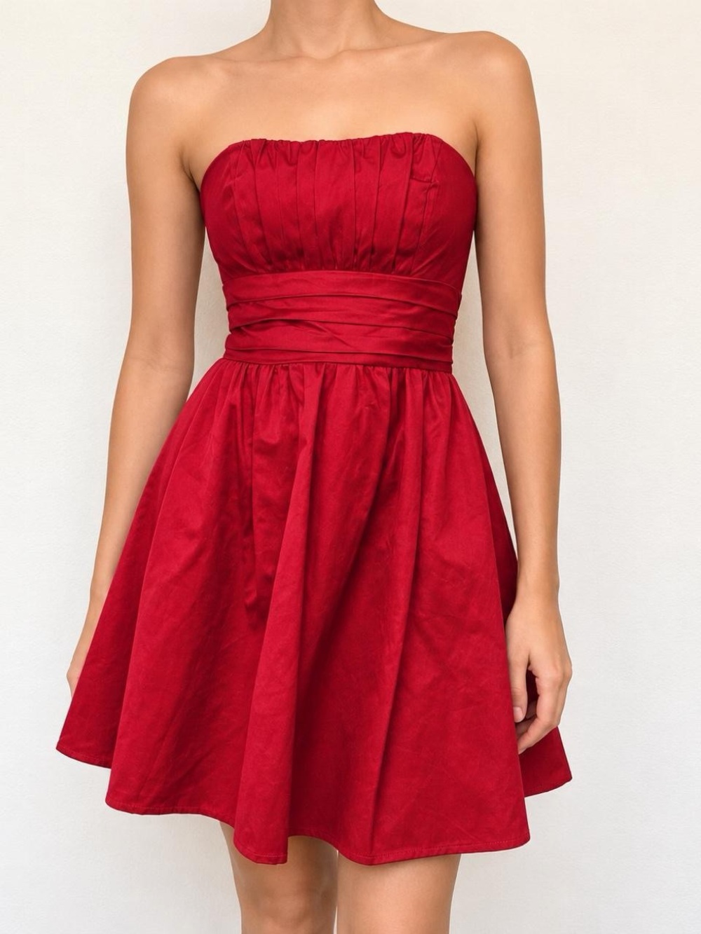 Red Strapless Fit Flare Dress Romantic Coquette Party Cocktail Wedding Guest Y2K